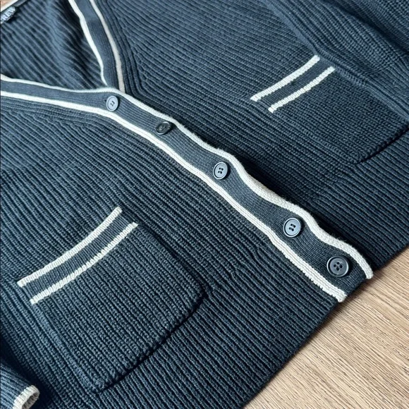 J. Crew Black Cardigan with Cream Contrast Trim - Picture 4 of 6